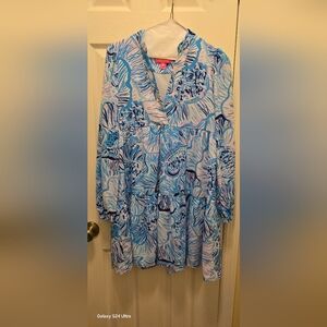 Vibrant Blue and Pink Patterned Dress